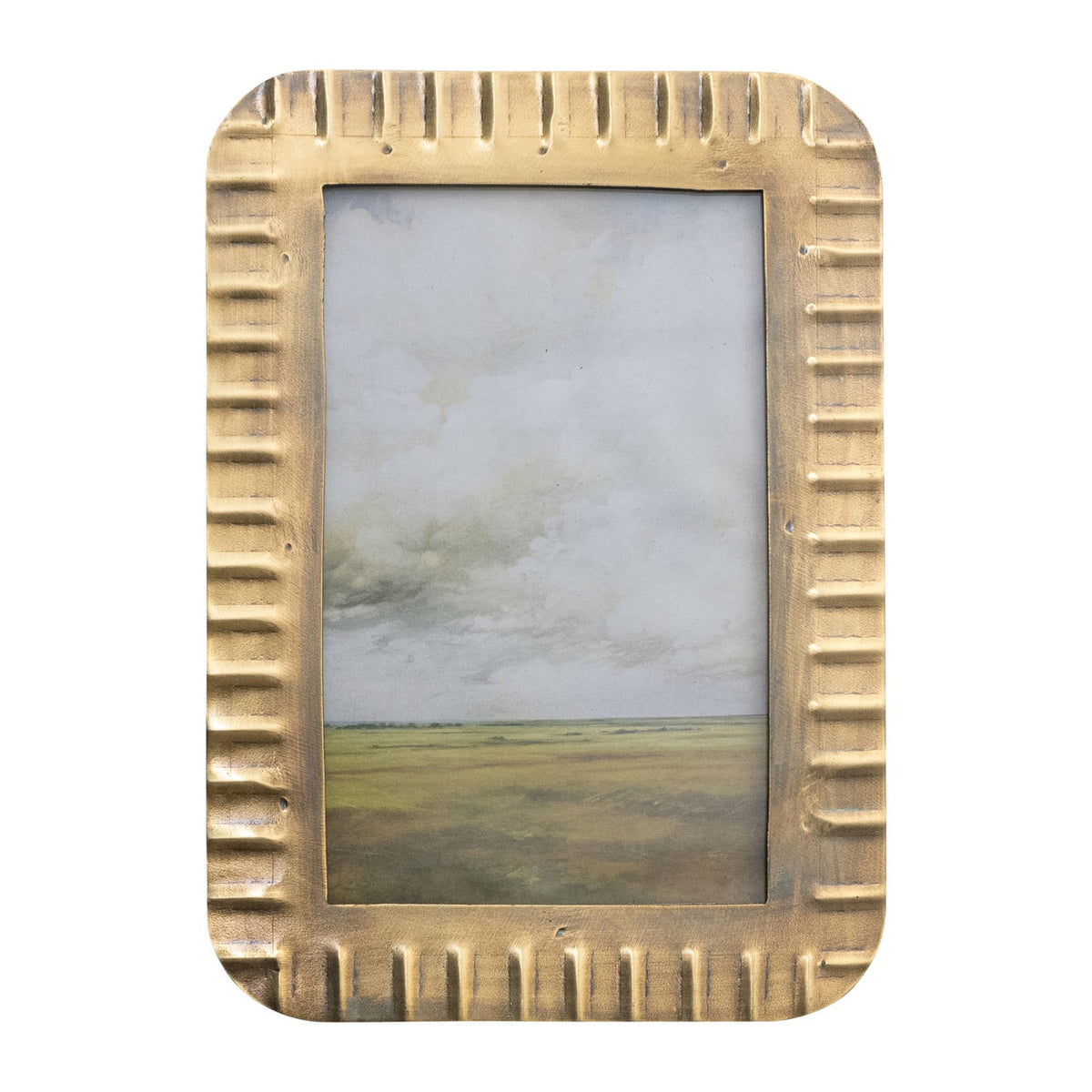 Metal Ribbed Photo Frame, Antique Brass Finish (Holds 4" x 6" Photo)
