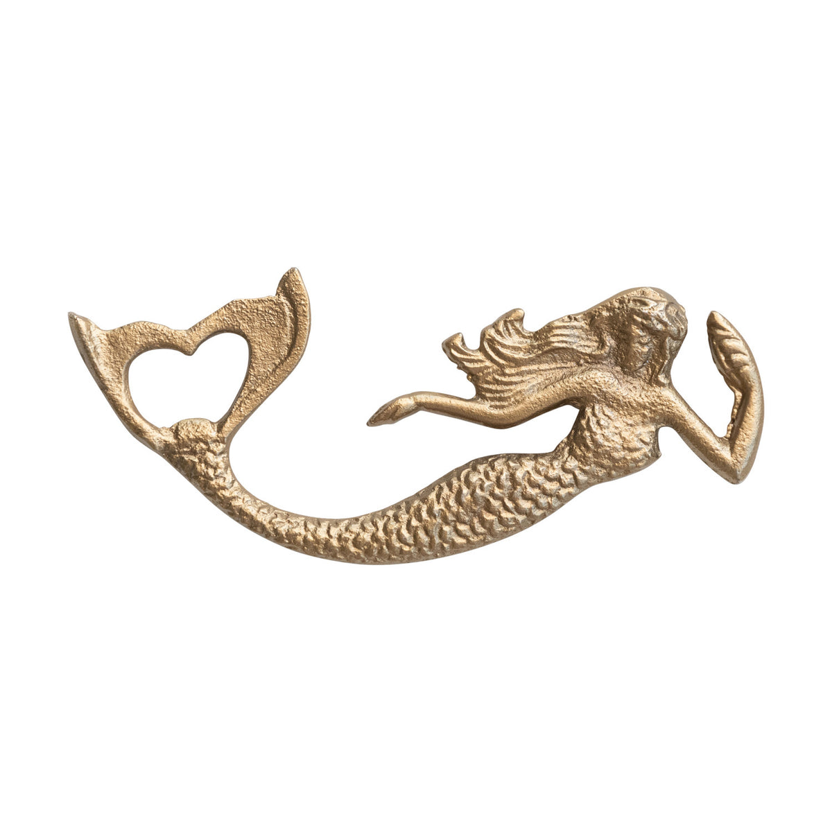 Cast Iron Mermaid Shaped Bottle Opener, Antique Gold Finish