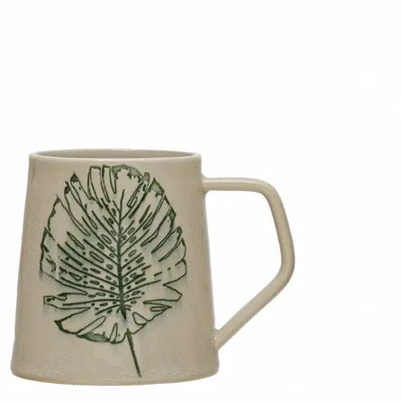Stoneware Mug with Debossed Leaf - 4 Styles