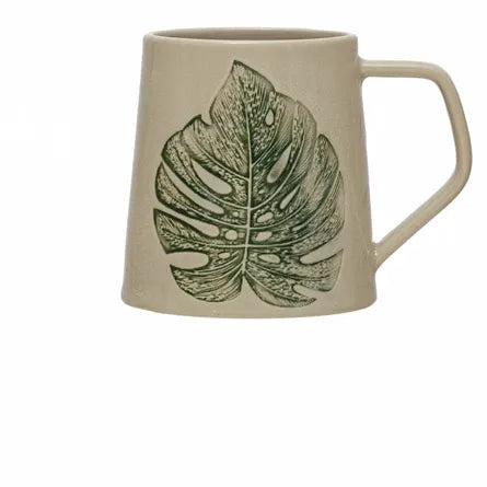 Stoneware Mug with Debossed Leaf - 4 Styles