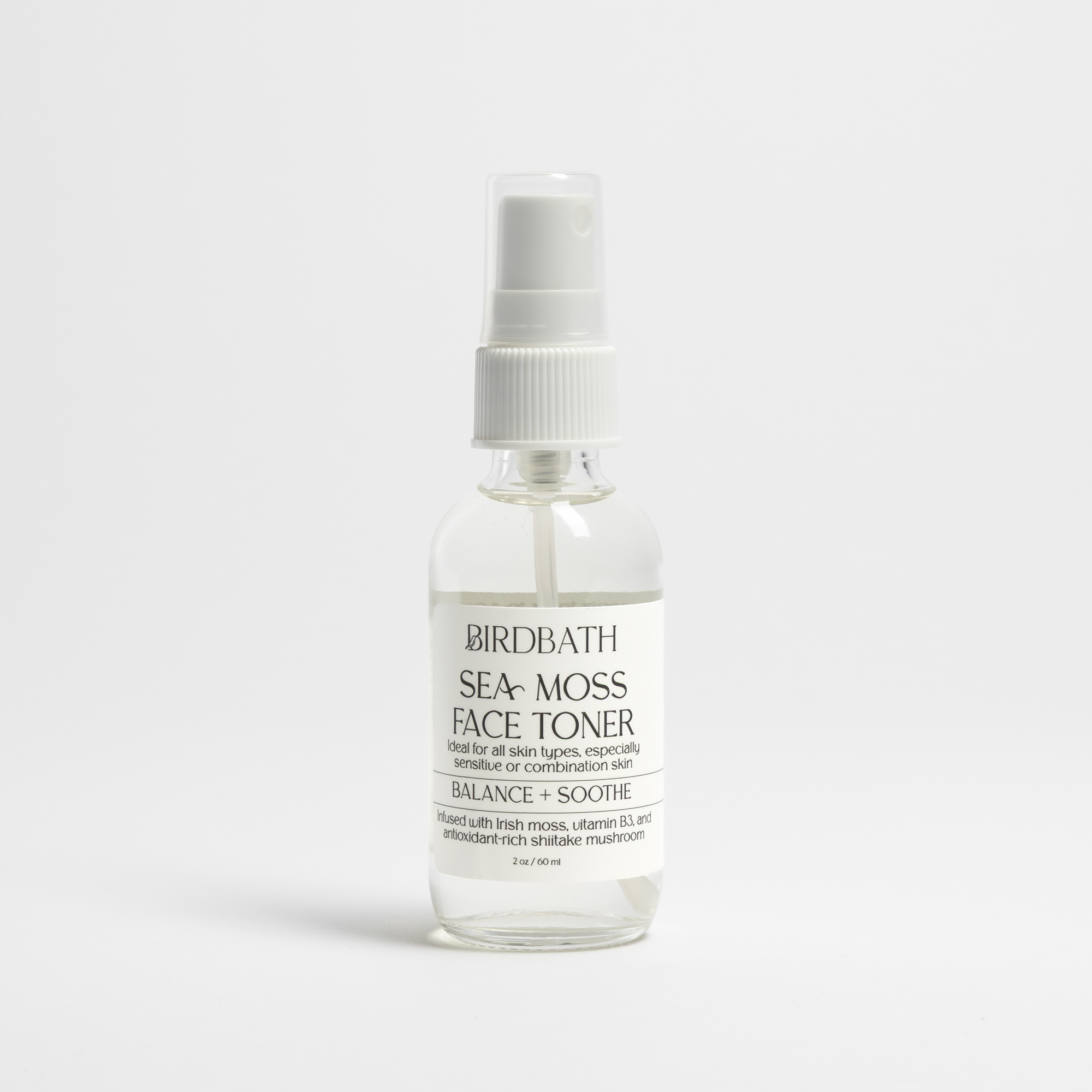 Birdbath Sea Moss Face Toner bottle on a white background