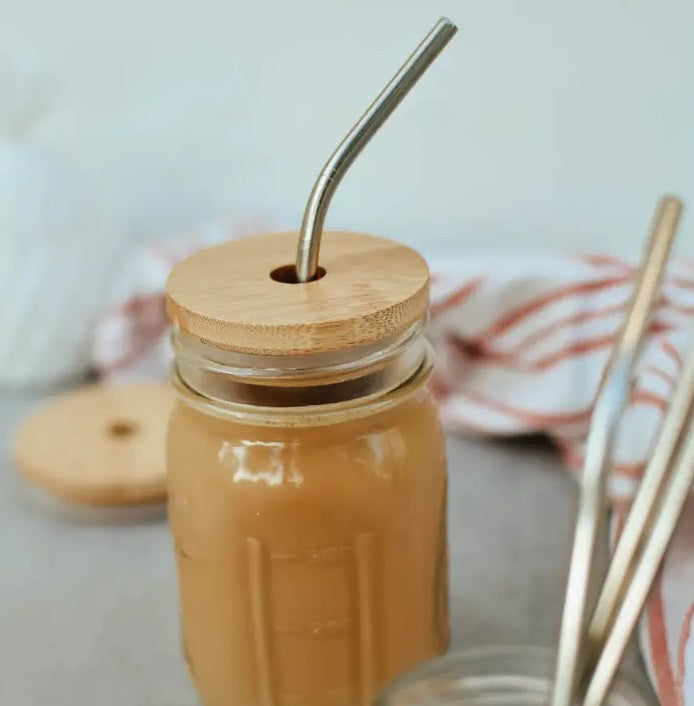 Bamboo Lid for Mason Jar with Straw Hole