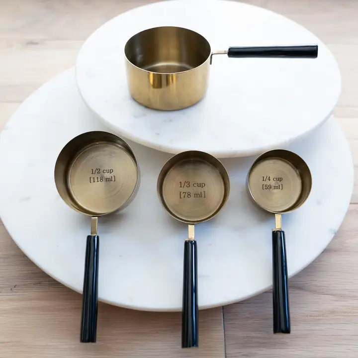 Gold and Black Enamel Measuring Cups - Set of 4