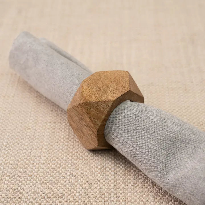 Wooden Diamond Napkin Ring - Set 4