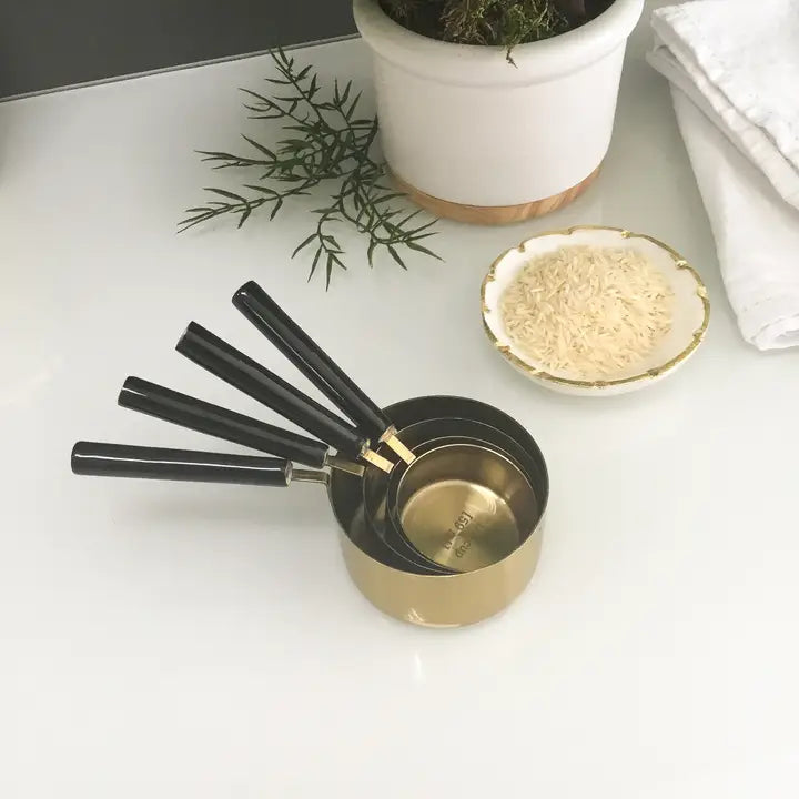 Gold and Black Enamel Measuring Cups - Set of 4