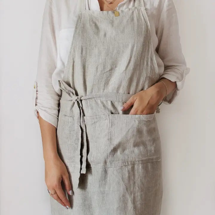 Stonewashed Linen Apron with Pockets