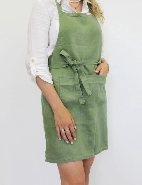 Stonewashed Linen Apron with Pockets