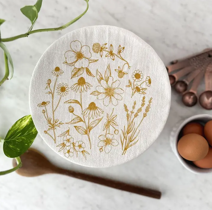 Organic Cotton Bowl Covers- Medium Golden Floral