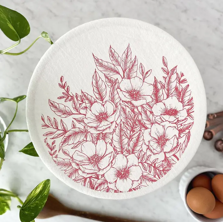 Organic Cotton Bowl Covers- XL Crimson Floral