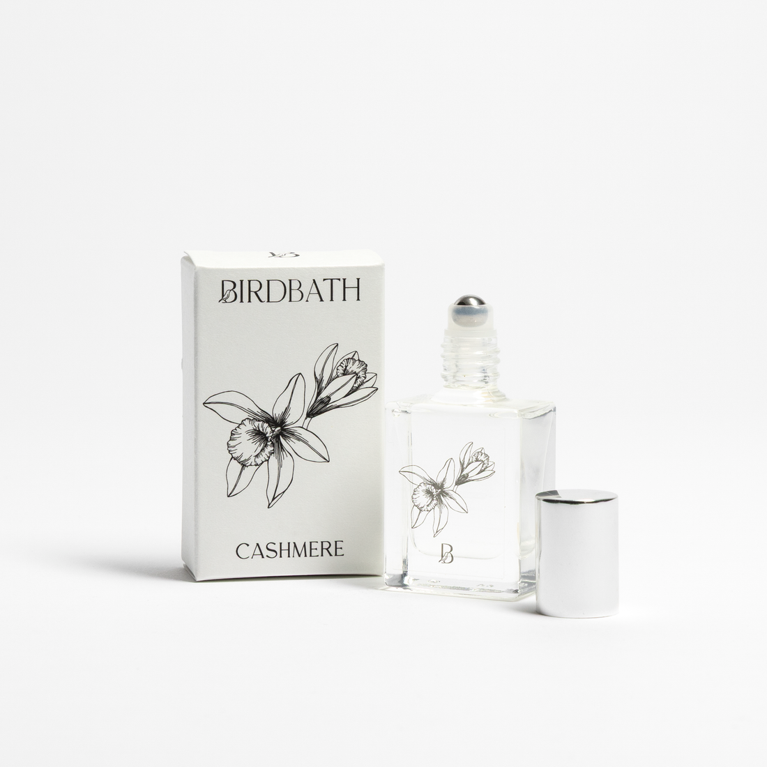 Birdbath Cashmere perfume bottle and packaging on a white background
