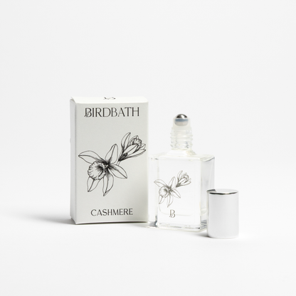 Birdbath Cashmere perfume bottle and packaging on a white background