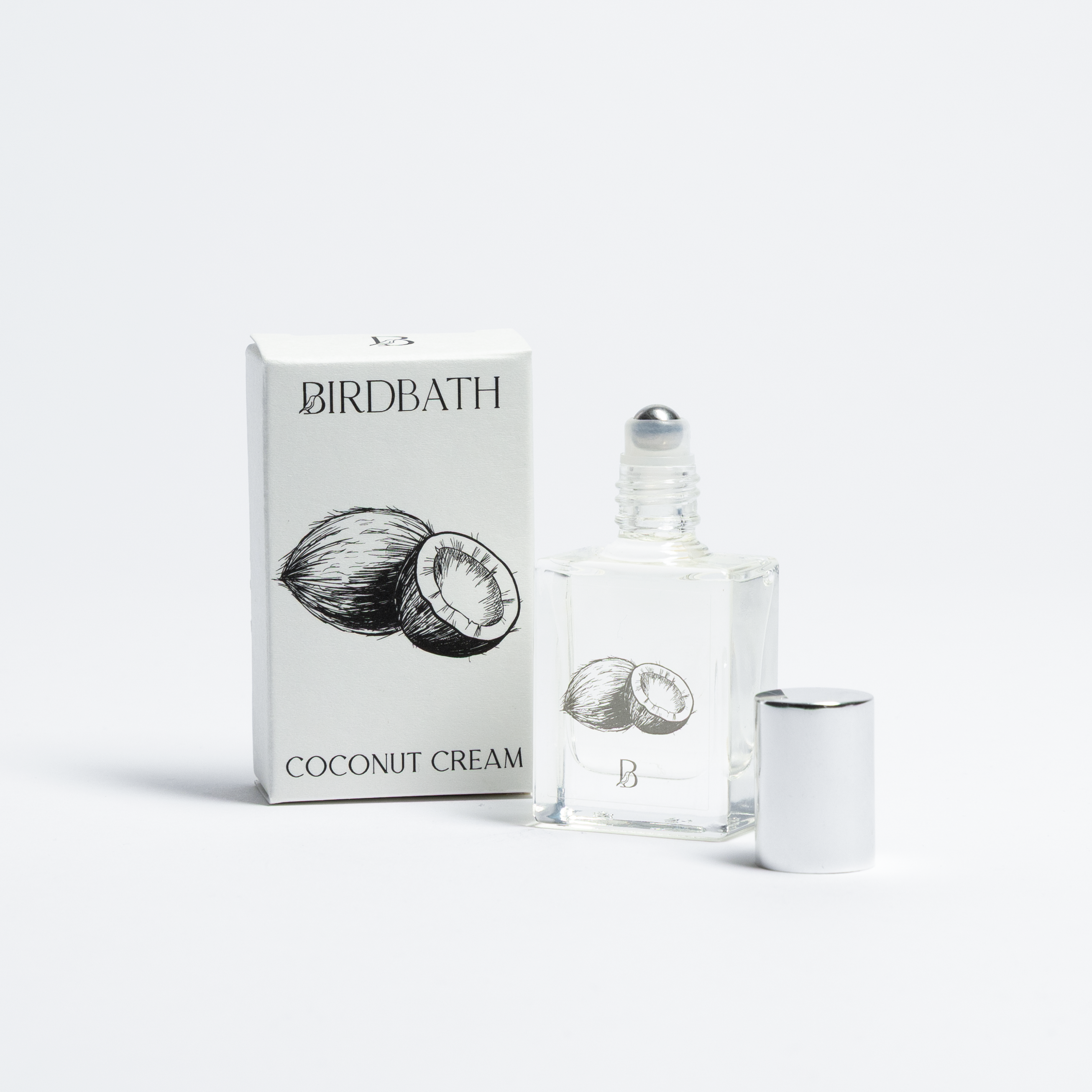 Birdbath Coconut Cream perfume bottle and packaging on a white background