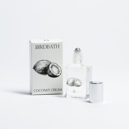 Birdbath Coconut Cream perfume bottle and packaging on a white background