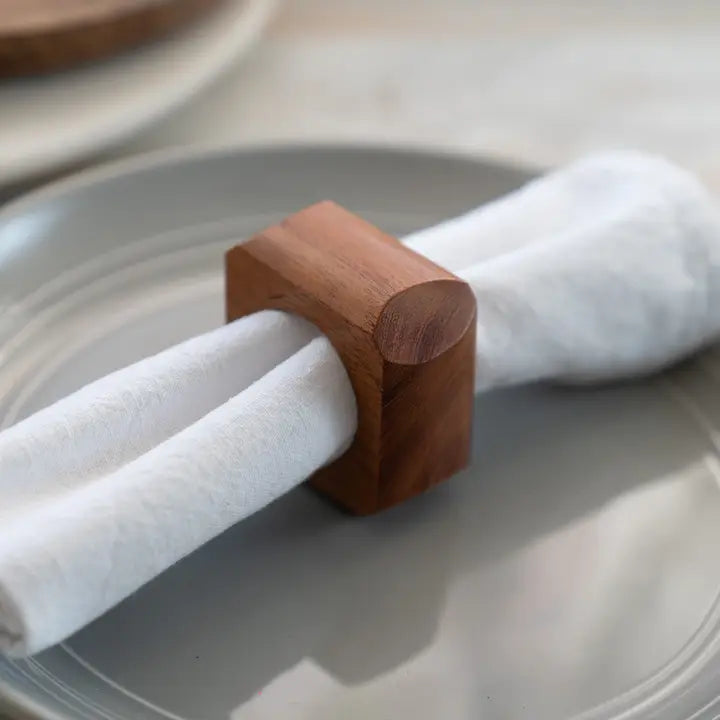 Wooden Square Napkin Ring - Set 4
