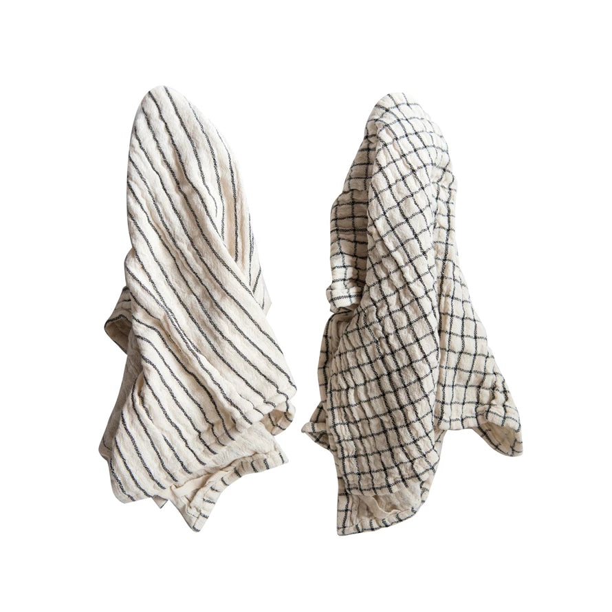Checkered and Stripe Cotton Towel - Set of 2