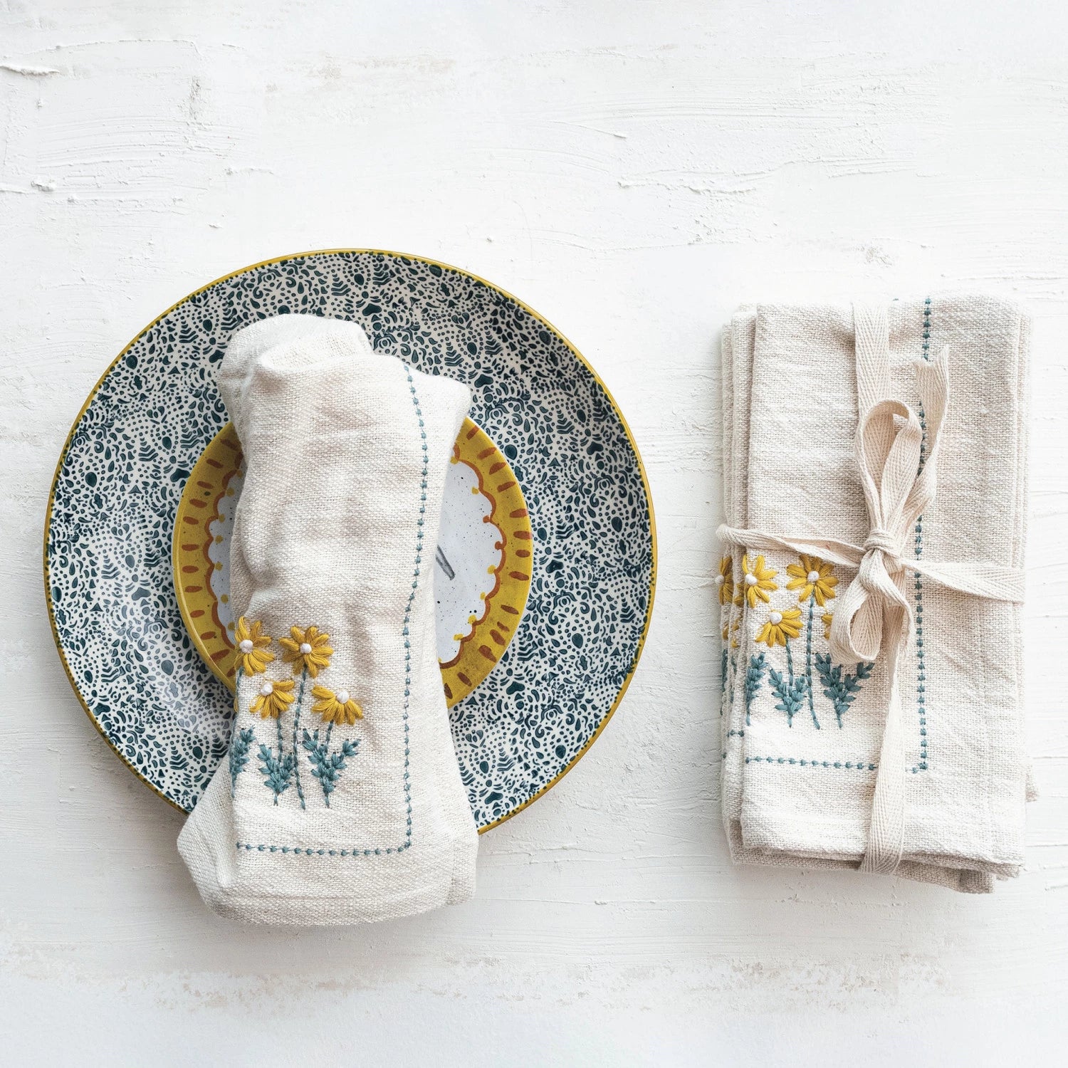 Cotton Napkins w/ Hand-Embroidery