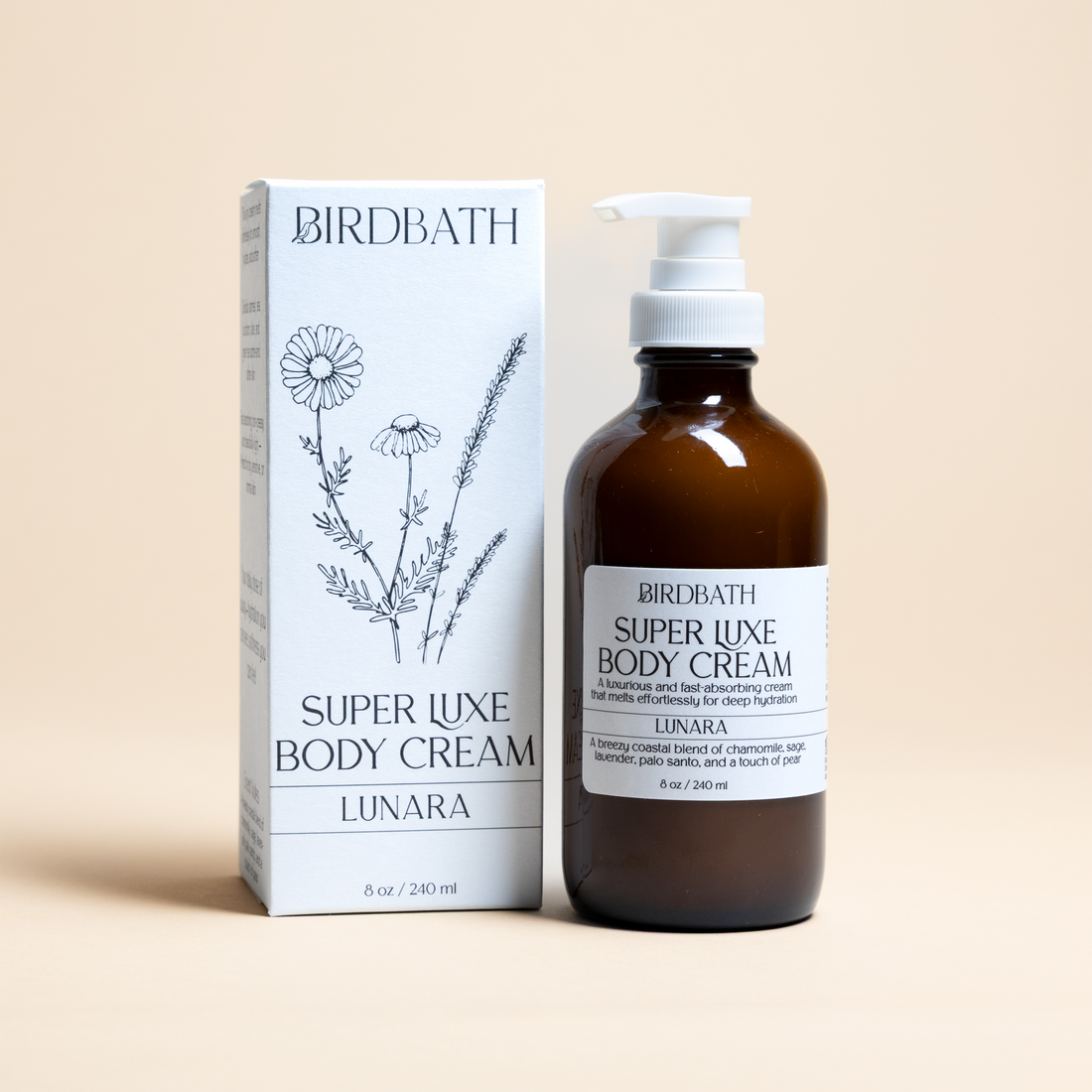 Lunara Super Luxe jar with a white product box on a cream background.