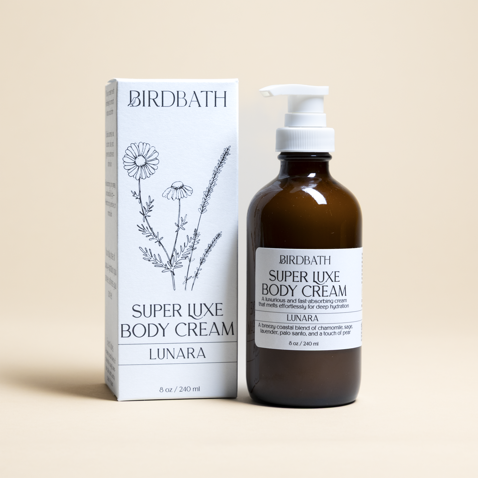 Lunara Super Luxe jar with a white product box on a cream background.