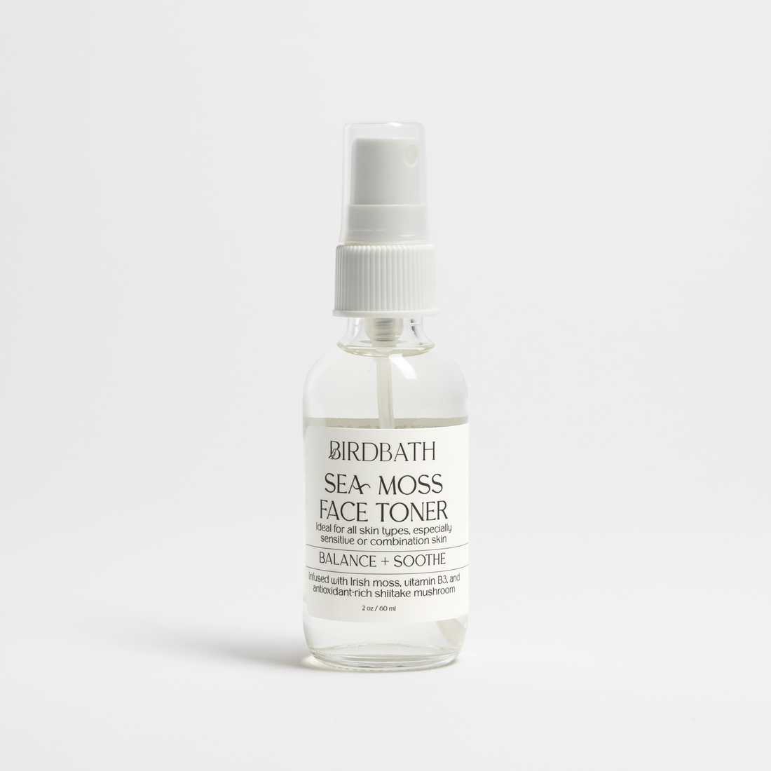 Birdbath Sea Moss Face Toner bottle on a white background