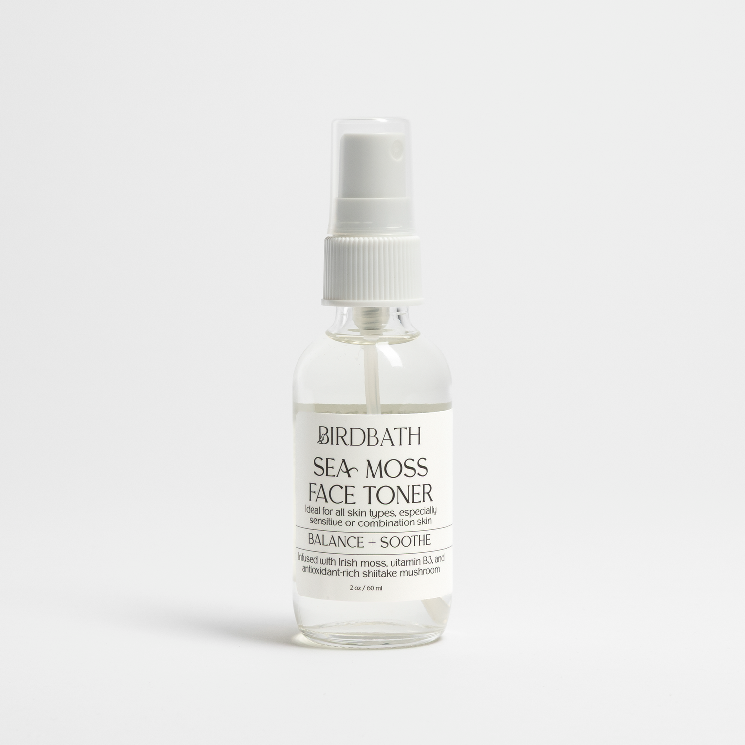 Birdbath Sea Moss Face Toner bottle on a white background