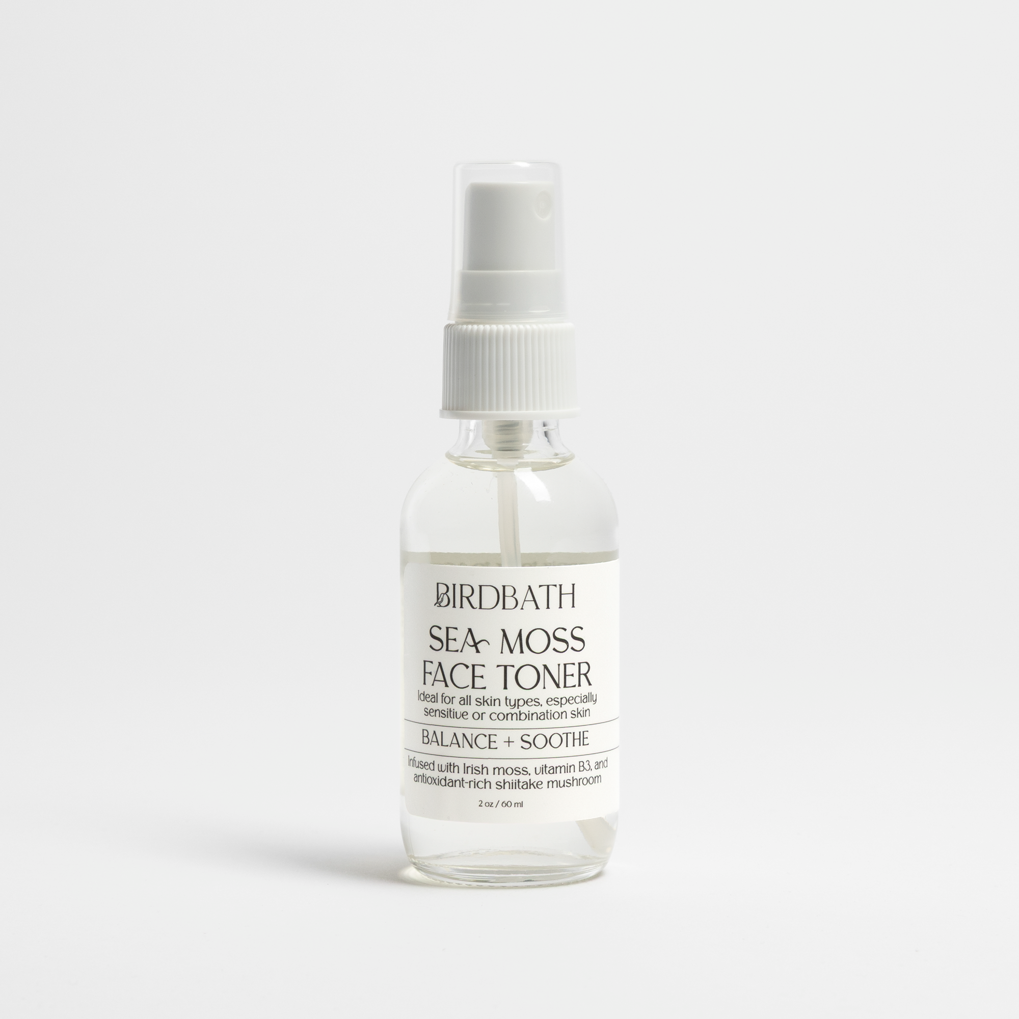 Birdbath Sea Moss Face Toner bottle on a white background