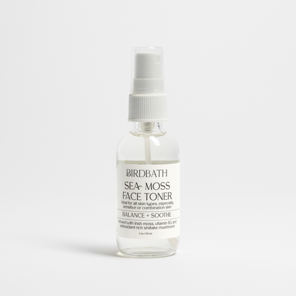 Birdbath Sea Moss Face Toner bottle on a white background