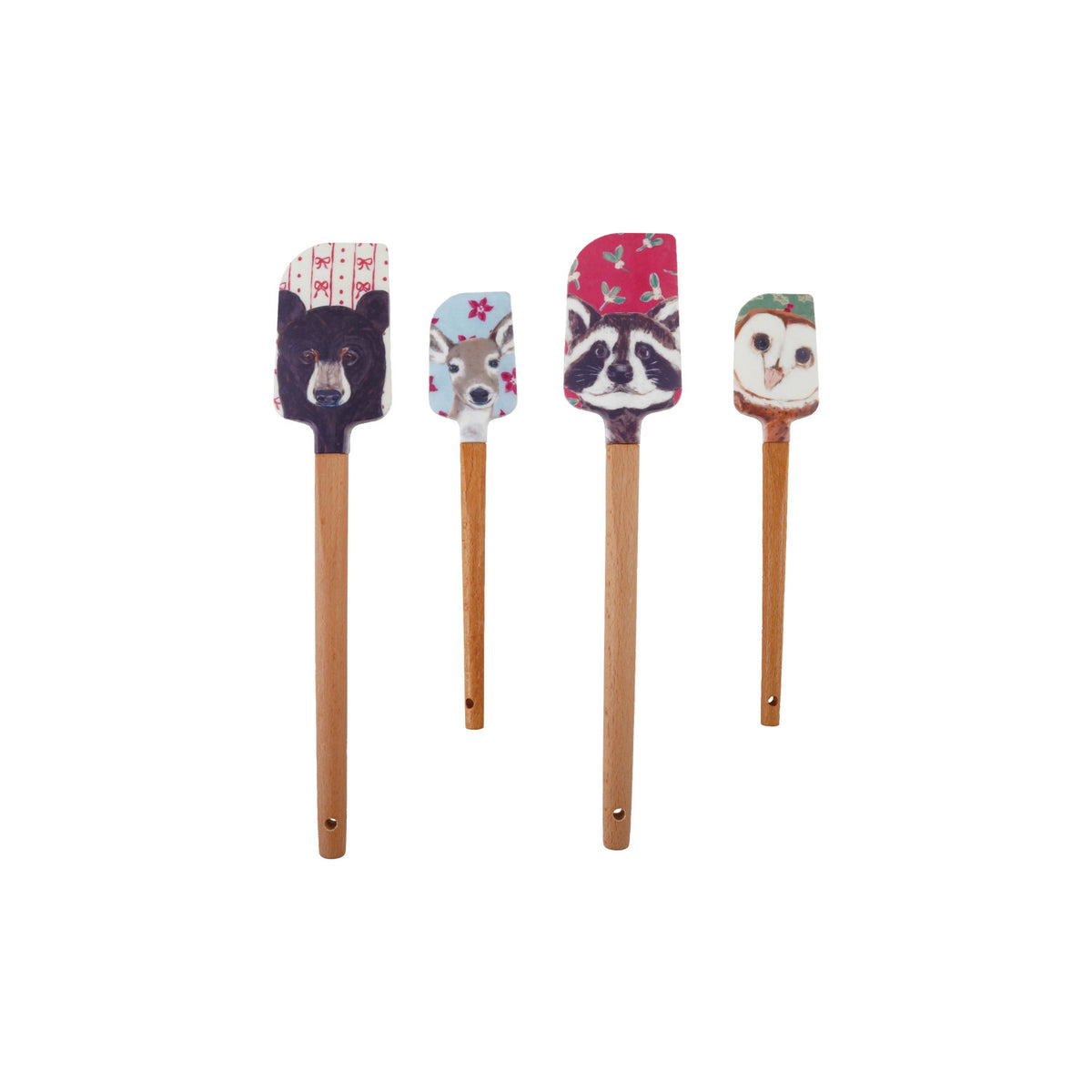 Silicone &amp; Wood Two-Sided Spatulas with Holiday Patterns &amp; Animal