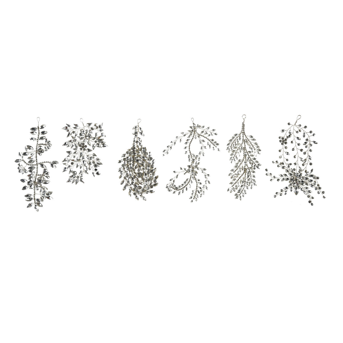 Acrylic &amp; Wire Jeweled Ornament, Silver Finish, 6 Styles