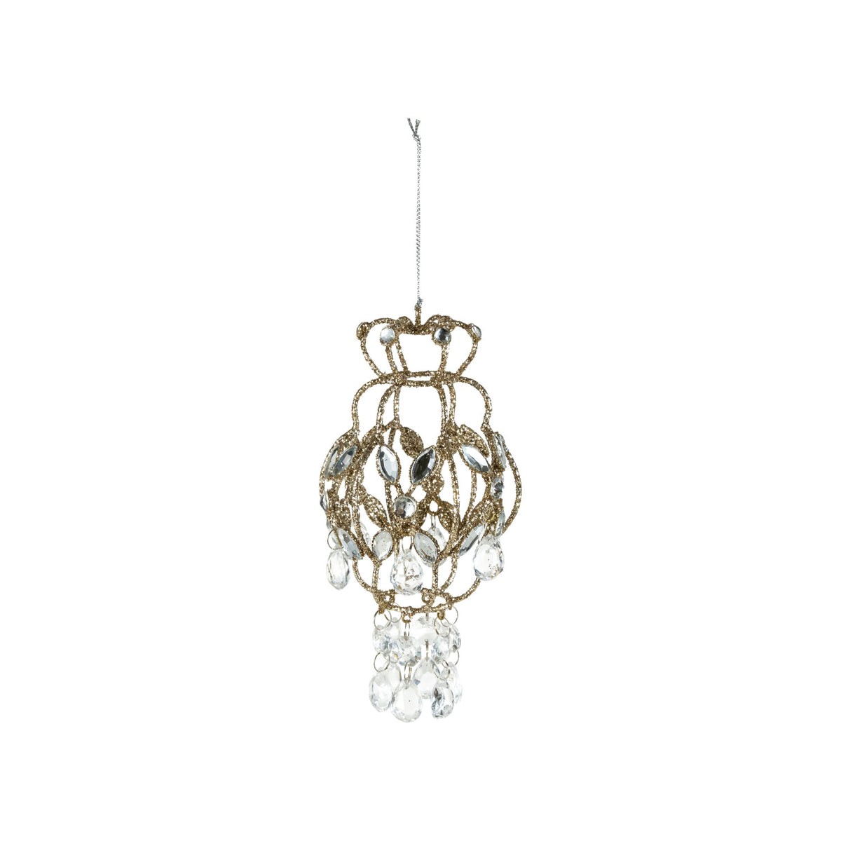 Metal Chandelier Ornament with Acrylic Crystals &amp; Glitter