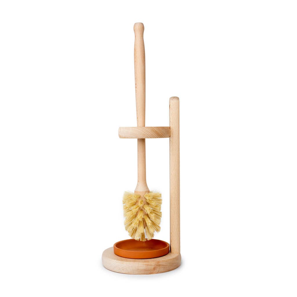 Wooden toilet brush with stand