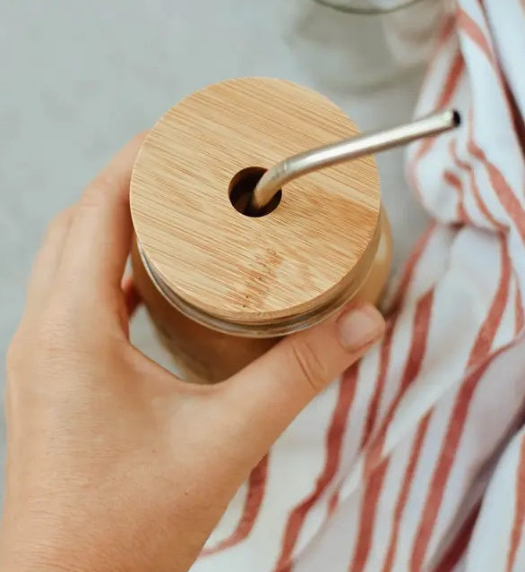 Bamboo Lid for Mason Jar with Straw Hole