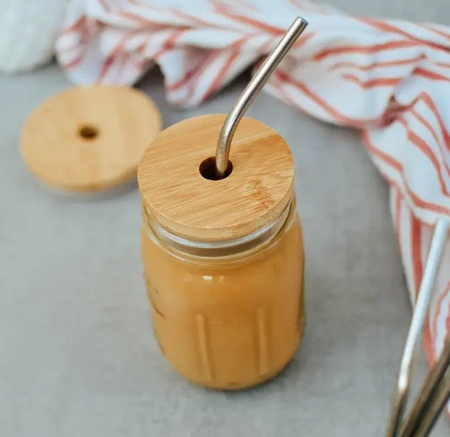 Bamboo Lid for Mason Jar with Straw Hole