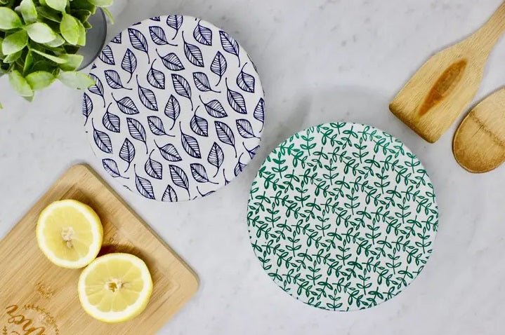 Organic Cotton Bowl Covers - Set of 2 - 6&quot; Leafy