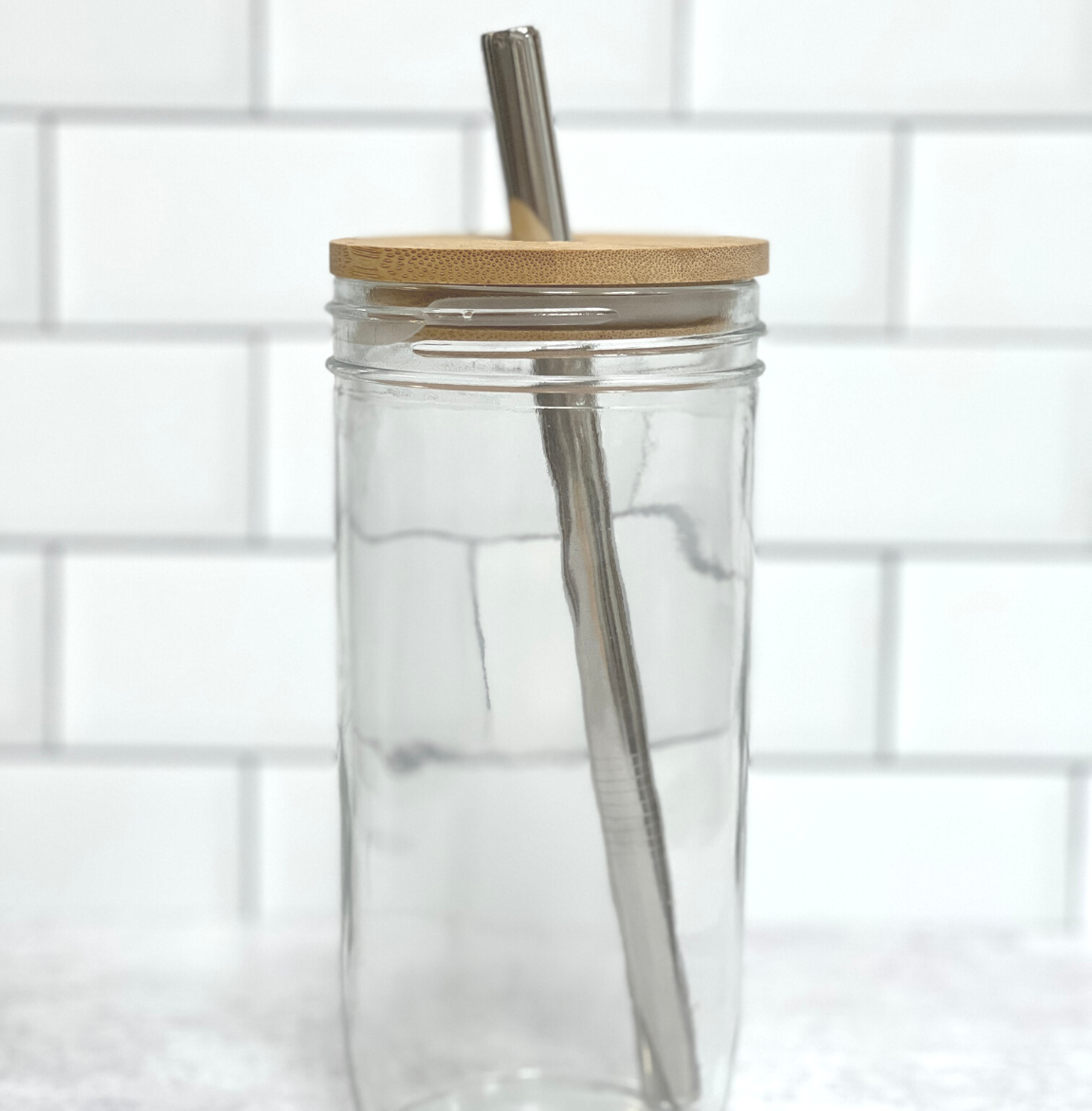 Mason Jar Cup + Bamboo Lid + Straw