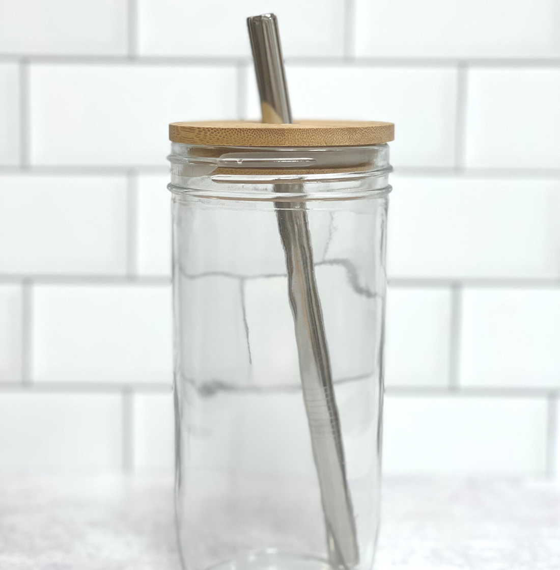 Mason Jar Cup + Bamboo Lid + Straw