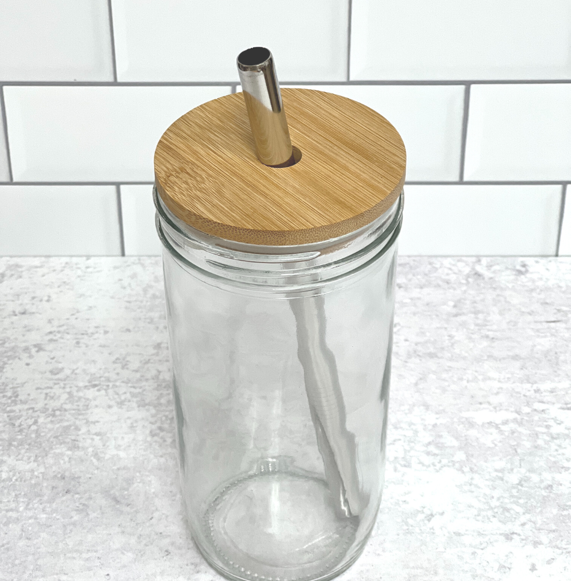 Mason Jar Cup + Bamboo Lid + Straw